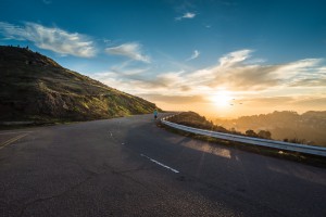 road-dawn-mountains-sky
